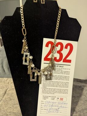 Lot 232 Unique Necklace W/Square Design & Pierced Earrings